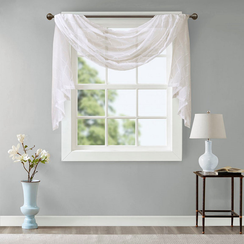 Écharpe de fenêtre transparente brodée diamant, L 50,03 po x L 144,03 po, Blanc