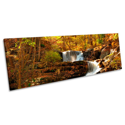 Forest Woodland Waterfall River - Wrapped Canvas Panoramic Art Prints