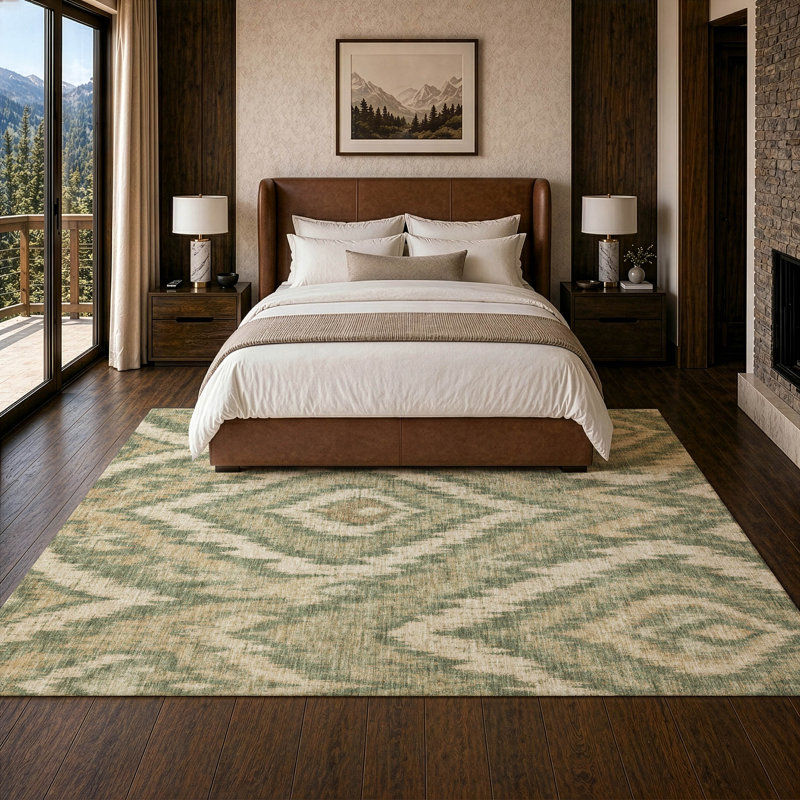 Tapis Ceajay ACN3071 Ikat lavable à la machine pour intérieur/extérieur, Fougère, 10 pi x 14 pi