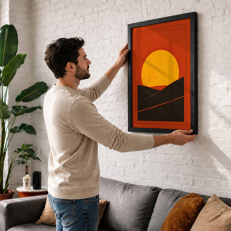 Sun Behind Mountains Minimalist - Print, Black, A3 - 42.0 x 29.7 cm