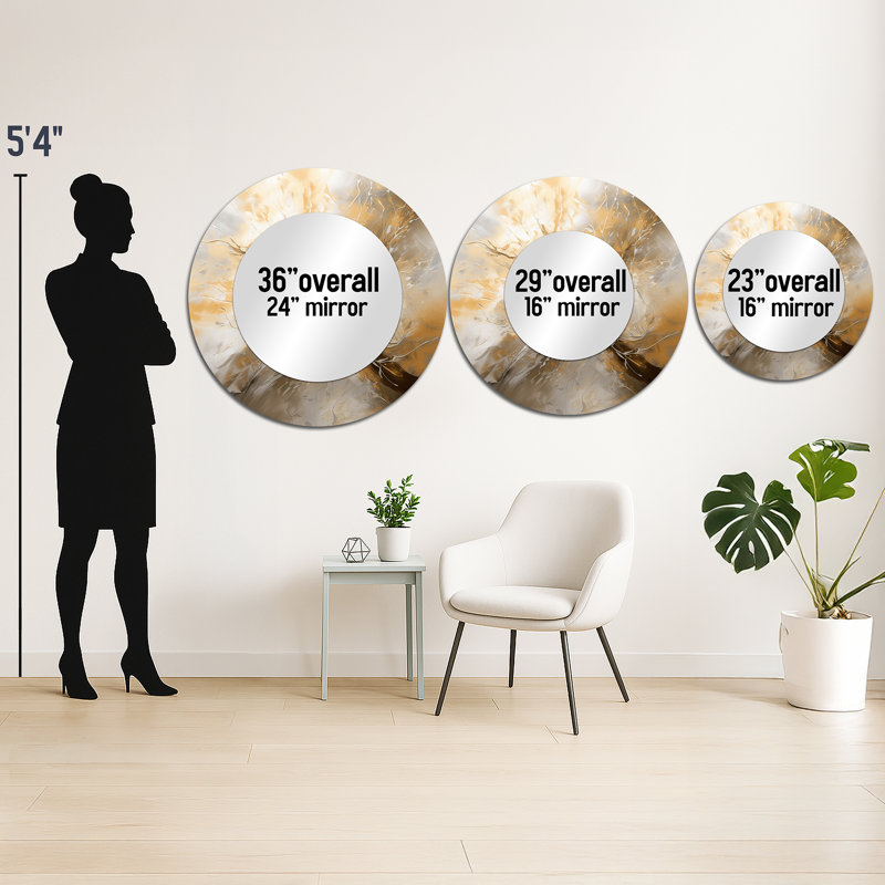 Gold and Silver Chromatic Essence I - Abstract Large Wall Mirror, Modern Round Decorative Mirror, Printed Metal Art