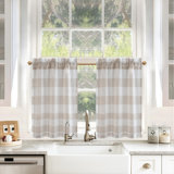 Kitchen Curtains Linen Textured Short Buffalo Woven Cafe Curtains for Living Room Bathroom Farmhouse Rustic Rod Pocket 4 Panels