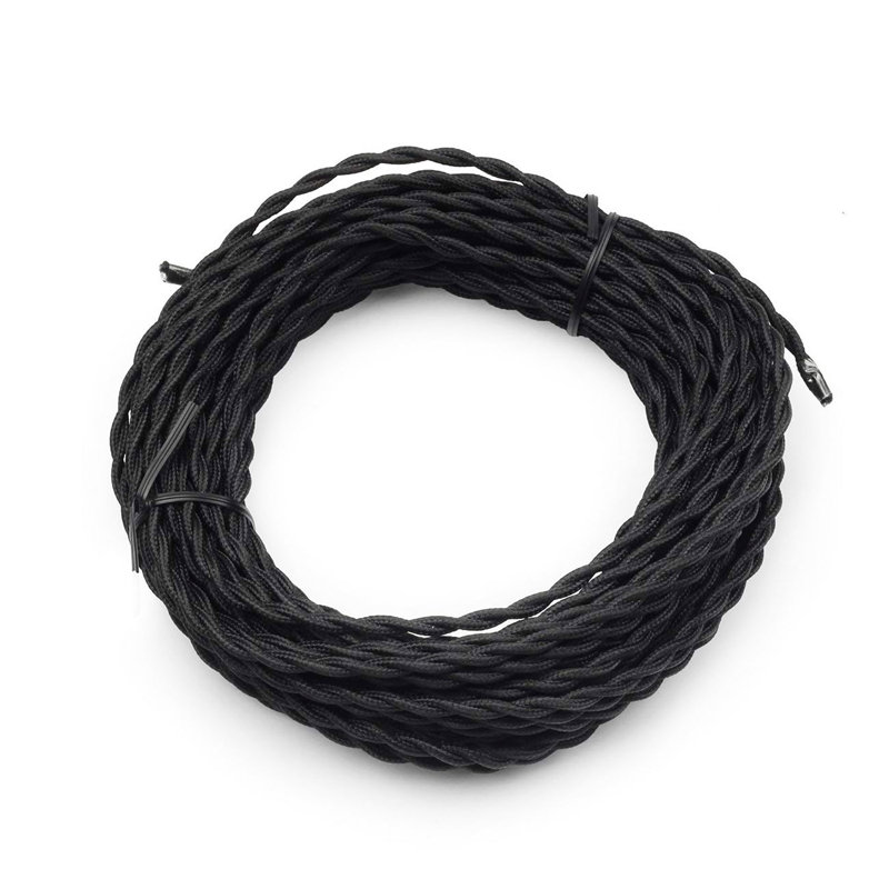 Cordon électrique à chiffon torsadé, Noir