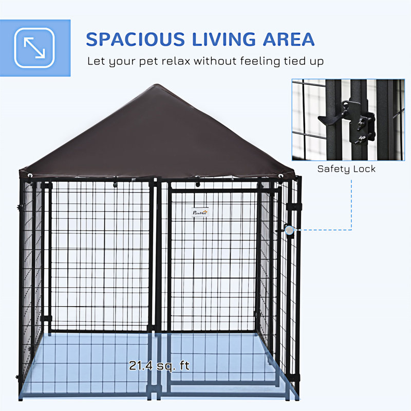 5' x 5' Black Steel Outdoor Dog Kennel with Roof