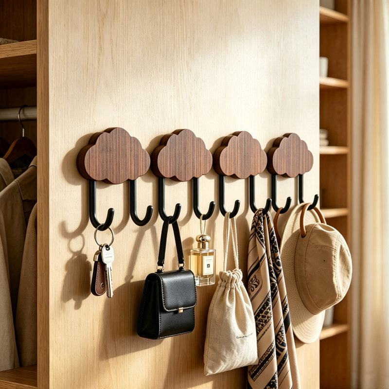 Patères murales en bois, porte-manteau en bois naturel, crochets robustes, ensemble de 4