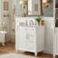 Ensemble de meuble-lavabo autoportant 24 po, armoire en bois d'hévéa et panneau de fibres à densité moyenne avec plateau en céramique, 4 tiroirs (blanc)-1731405760