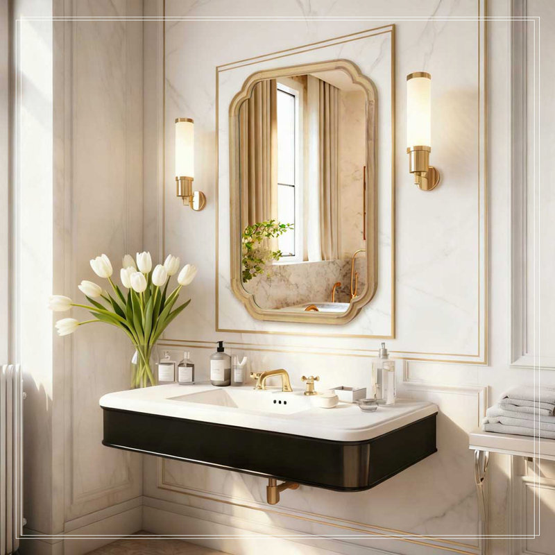 Miroir de coin 24 po x 36 po, Bois naturel, 36 po x 24 po