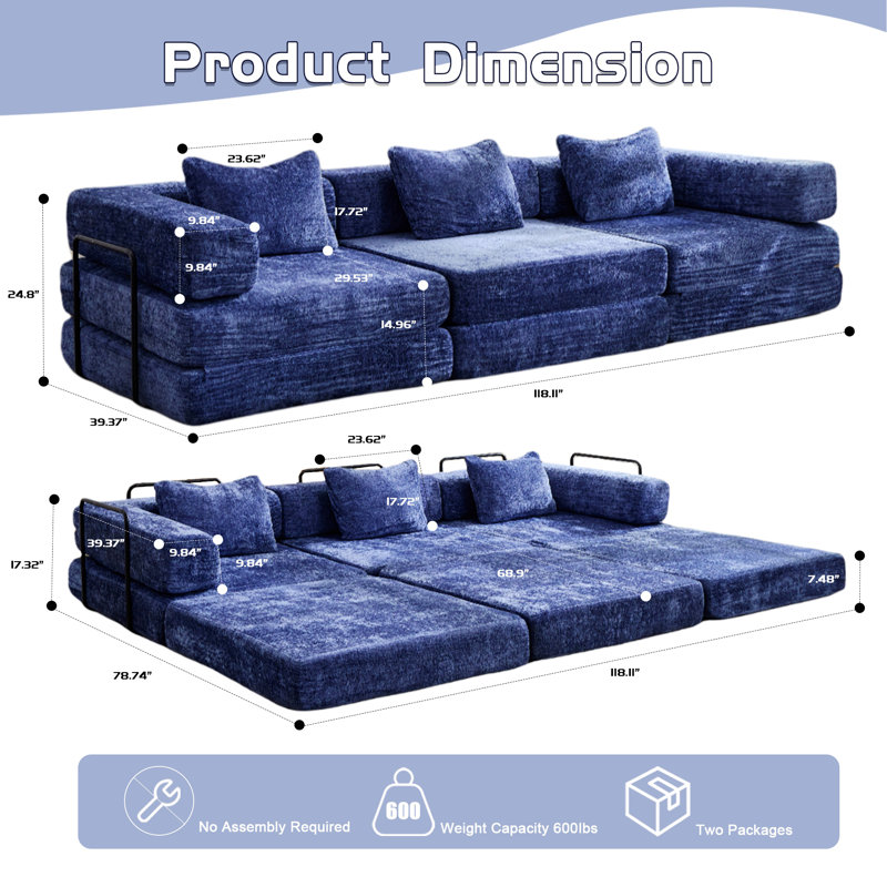 Canapé de style moderne pour intérieur, canapé convertible à plancher à compression avec structure de forme fixe, canapé modulaire désossé, sans assemblage, idéal pour les espaces polyvalents