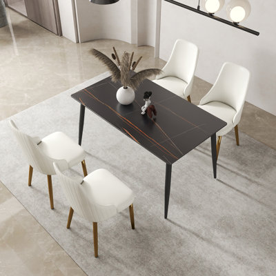 Menifee Nedek 55.11'' Modern Rectangular Large Corner Of Sintered Stone Dining Table With 4 Grey Metal Legs