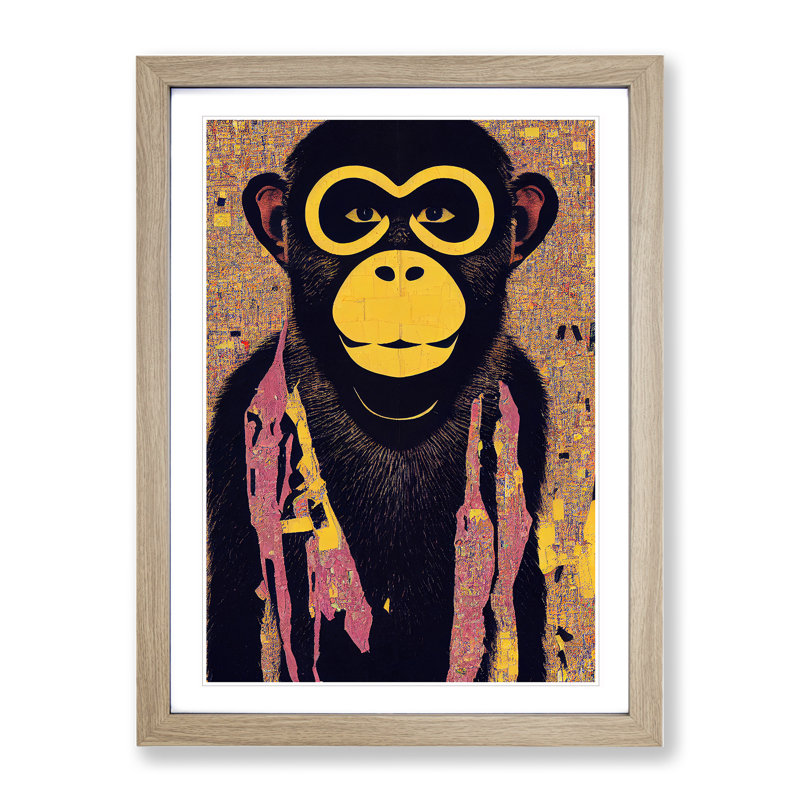 Monkey Abstract - Single Picture Frame Print, 64cm H x 46cm W x 2cm D, Oak