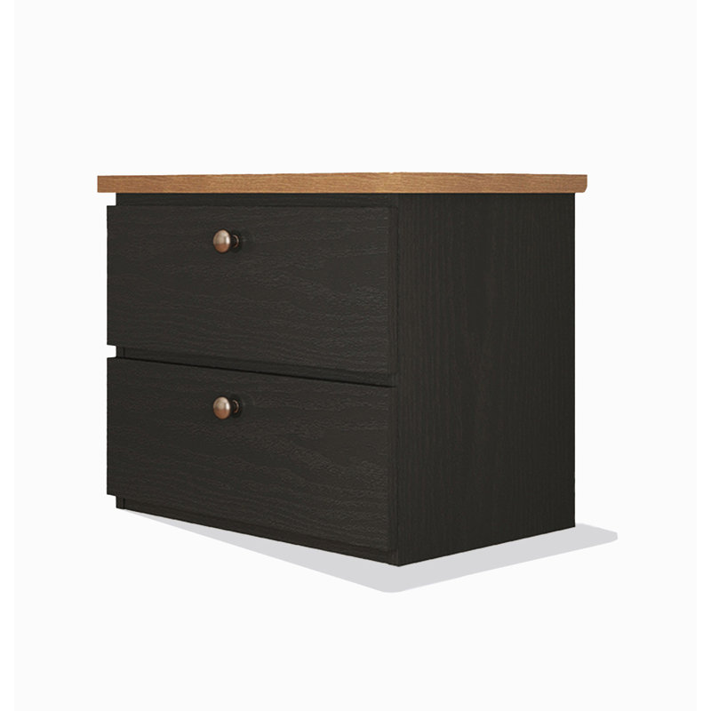 Modern Simple Black Solid Wood Double Draw Nightstand