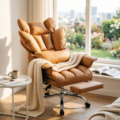 Grand et grand fauteuil de bureau, chaise d'ordinateur ergonomique à haut dossier avec repose-pieds, curcuma