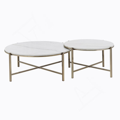 Zaidee Marble Top & Nickel Finish Nesting Table Set