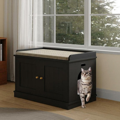 Meuble pour chat: litière cachée, table de bout moderne et chatière