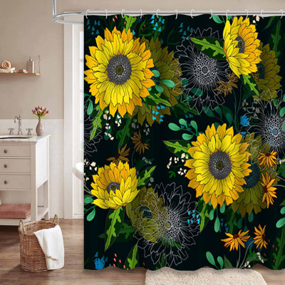 Rideau de douche imperméable à motif floral d'automne avec 12 crochets