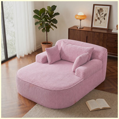 Oversized Corduroy Chaise Lounge Chair, Boneless Cloud Chair with 3 Pillows, High-Density Foam, No Assembly, Ergonomic Reading Chair