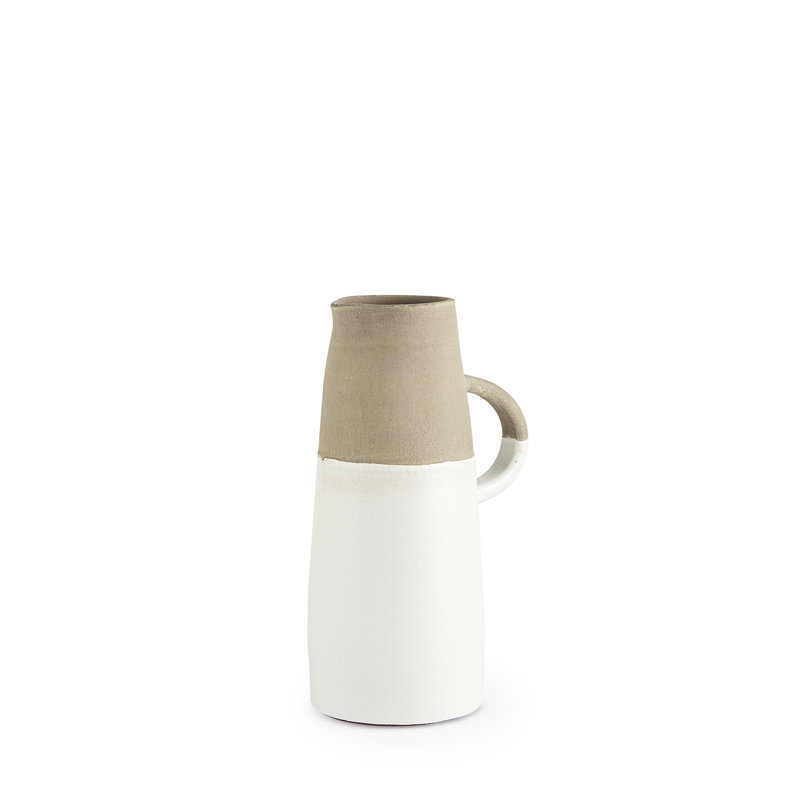 Vase de table en céramique Hindley, H 10,2 po x l 4,5 po x P 6,3 po, Blanc / beige