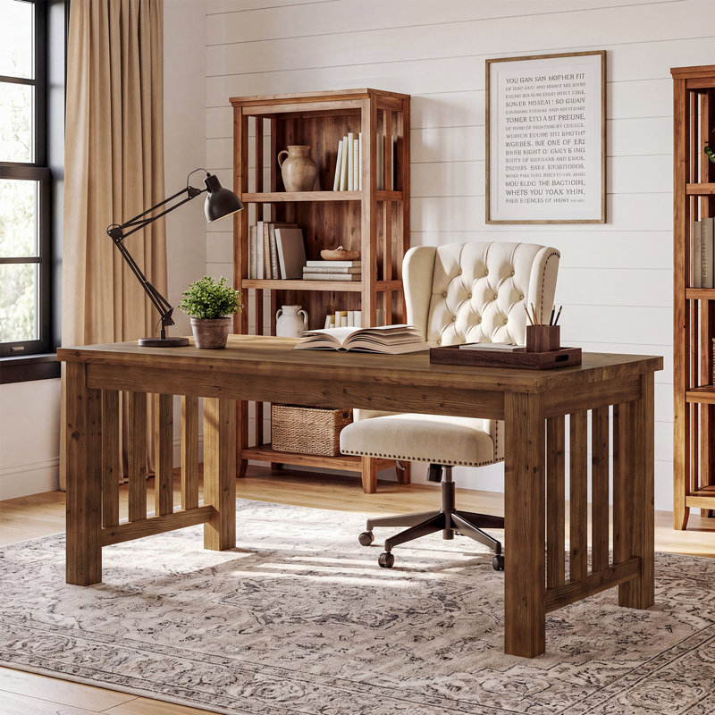 Grand bureau d'ordinateur en bois massif de 63 pouces, bureau à domicile en bois avec pieds robustes, table d'ordinateur rustique pour travailler, étudier, écrire, noyer