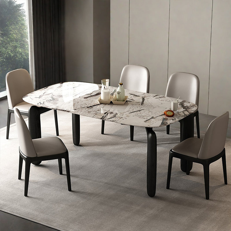 Ensemble de table de salle à manger simple en marbre massif et bois massif de luxe., H 29,9 po x L 70,8 po x l 35,4 po