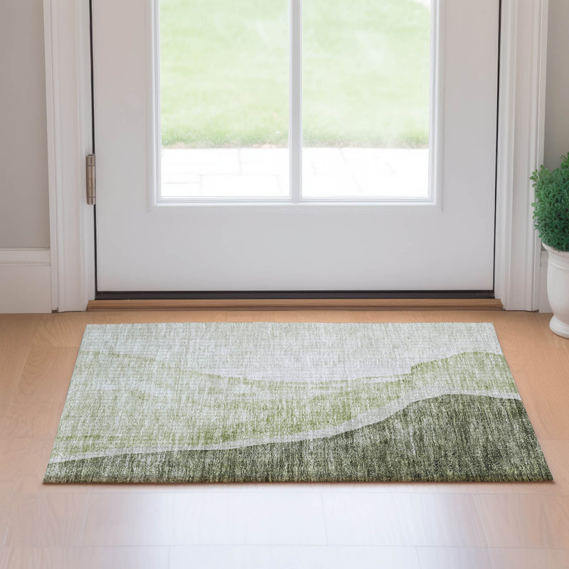 Premium Machine Washable Prisco Olive Rug, Rectangle 1'8" x 2'6"