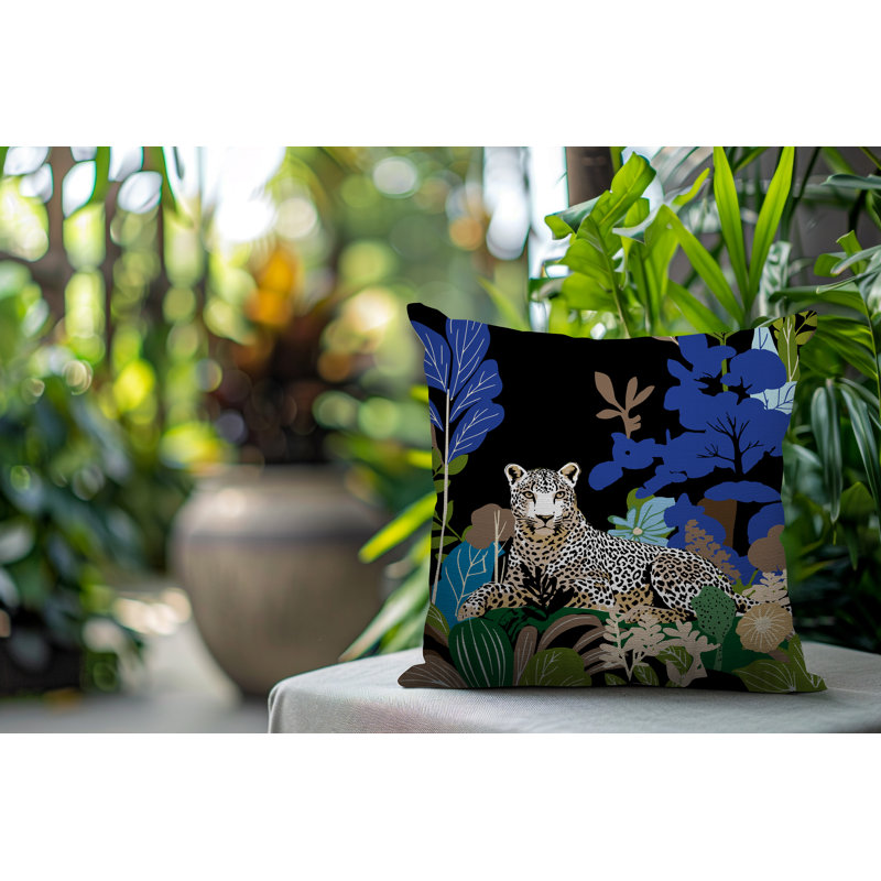 Oreiller carré réversible intérieur / extérieur Tai Leopard, Carré 16 po, Marine