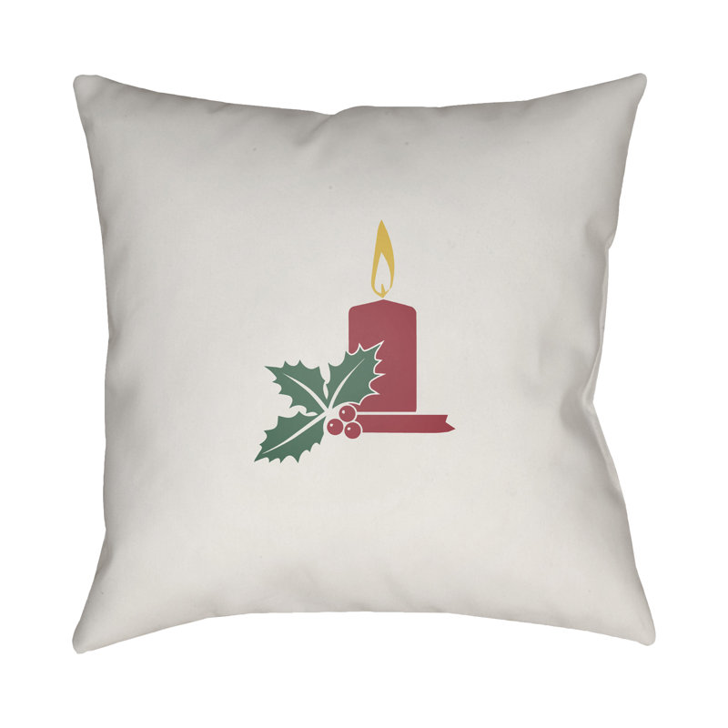  Indoor/Outdoor Throw Pillow, 18" H x 18" W x 4" D, White / Red