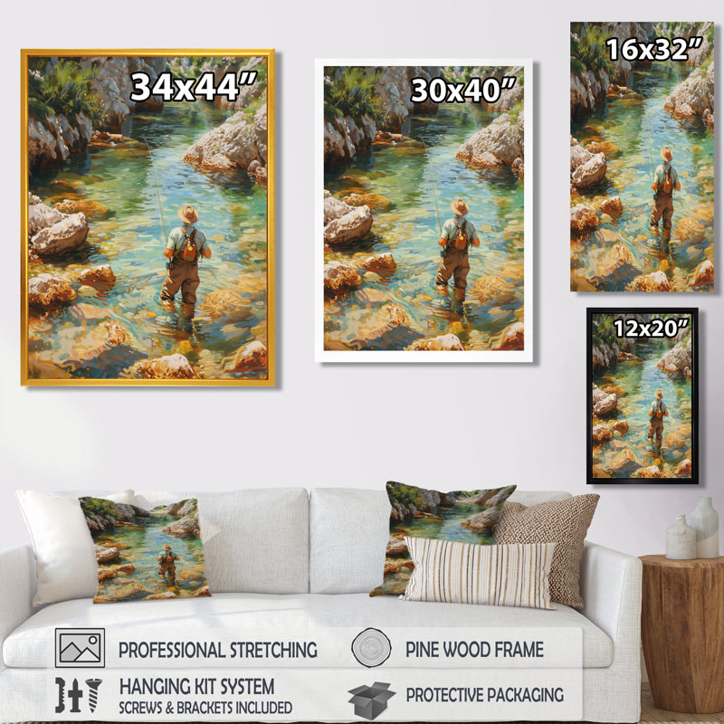 Pêche à la truite fluviale dans les montagnes II - Chasse et pêche, art mural, H 32 po x l 24 po x P 1 po, Toile tendue