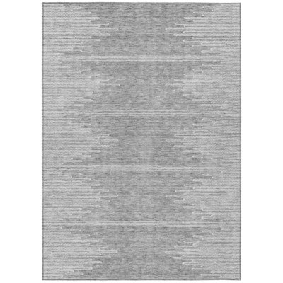 3' X 5' Gray And Ivory Abstract Washable Indoor Outdoor Area Rug