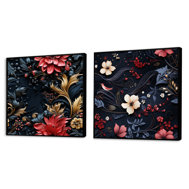 Melody Moody - ensemble de 2 carrés botaniques abstraits, Cadre flottant noir, H 30 po x l 61 po