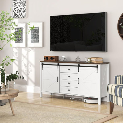 Buffet 59 po avec portes de grange et tiroirs, blanc