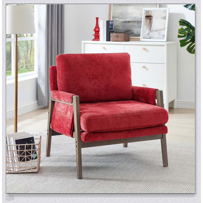 Fauteuil d'appoint Mid-Century moderne en velours rouge, confort luxueux et design intemporel pour tout espace de vie, Brun