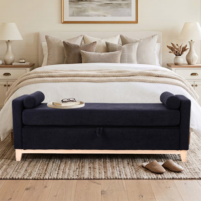 66.34" Upholstered Storage Bench, End of Bed Bench for Bedroom, Entryway & Living Room, Modern Ottoman Bench with Bolster Pillows