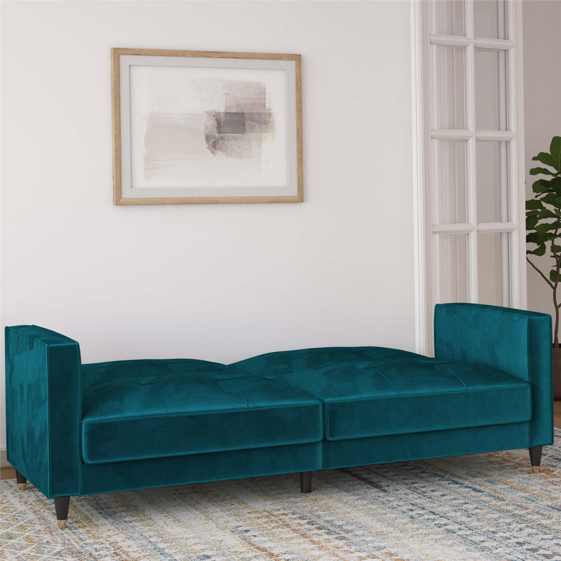 Canapé convertible en velours à accoudoirs carrés de 81 po Novelle, Vert