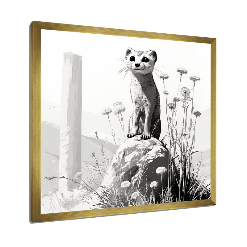 «Grey Meadow», art mural Meercat rétro, Cadre doré simple, H 36 po x l 36 po x P 1,5 po