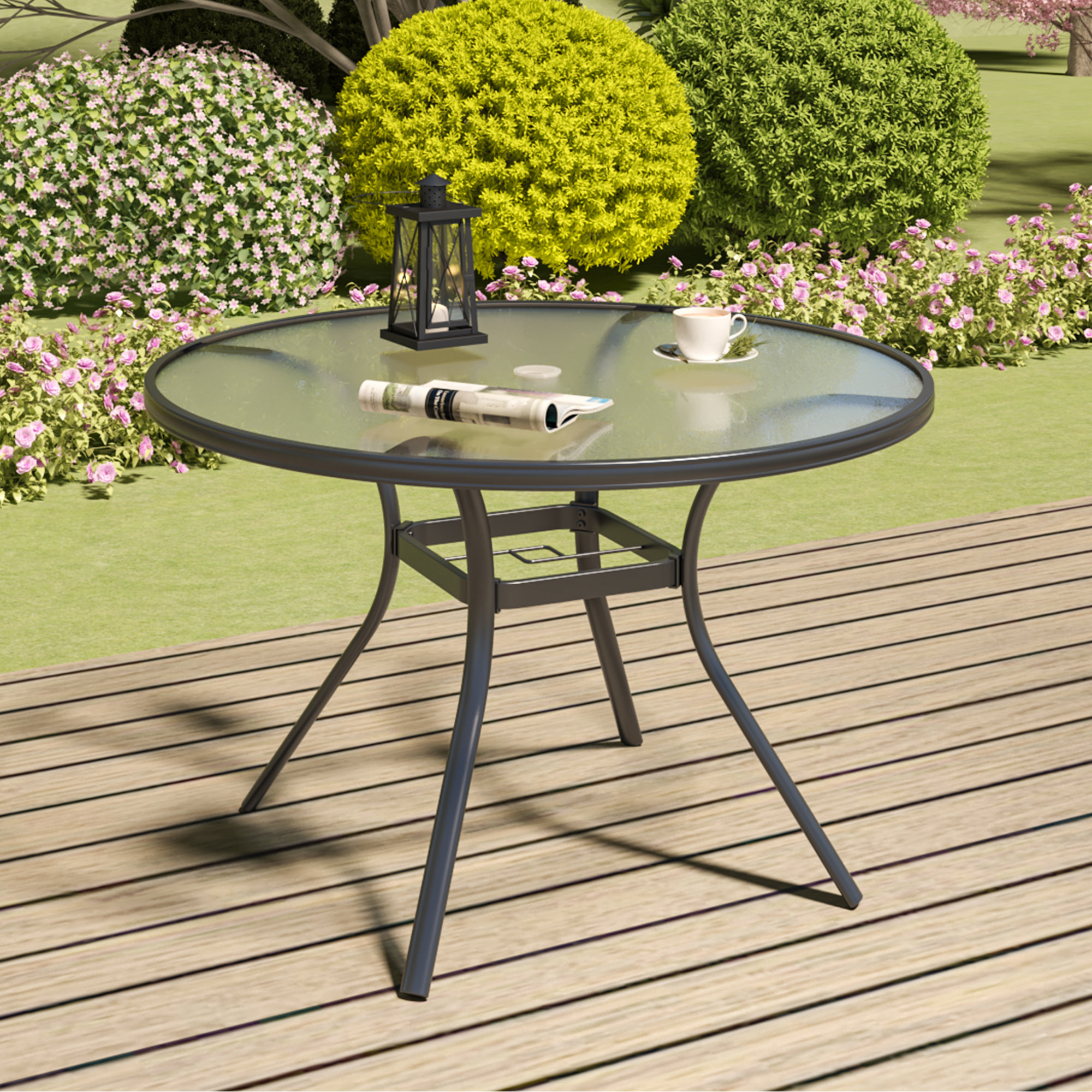40 glass top patio umbrella table VINGLI Round with Hole, 40" Outdoor Dining Table Steel Tempered Patio Tables Round Outdoor Tables for Balcony Garden Deck : Patio, Lawn & Garden and timeless Garden Elements Outdoor Patio Furniture,