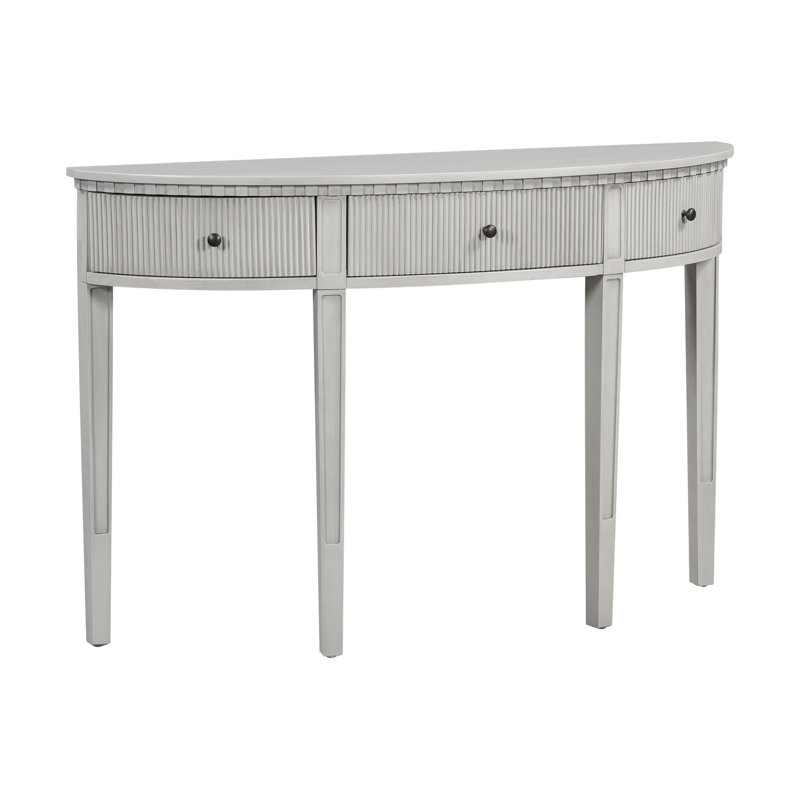 Vertical Stripe Drawer Console, Antique White Color, Legs Minimalist Console Table With Space & Solid Pine Structure