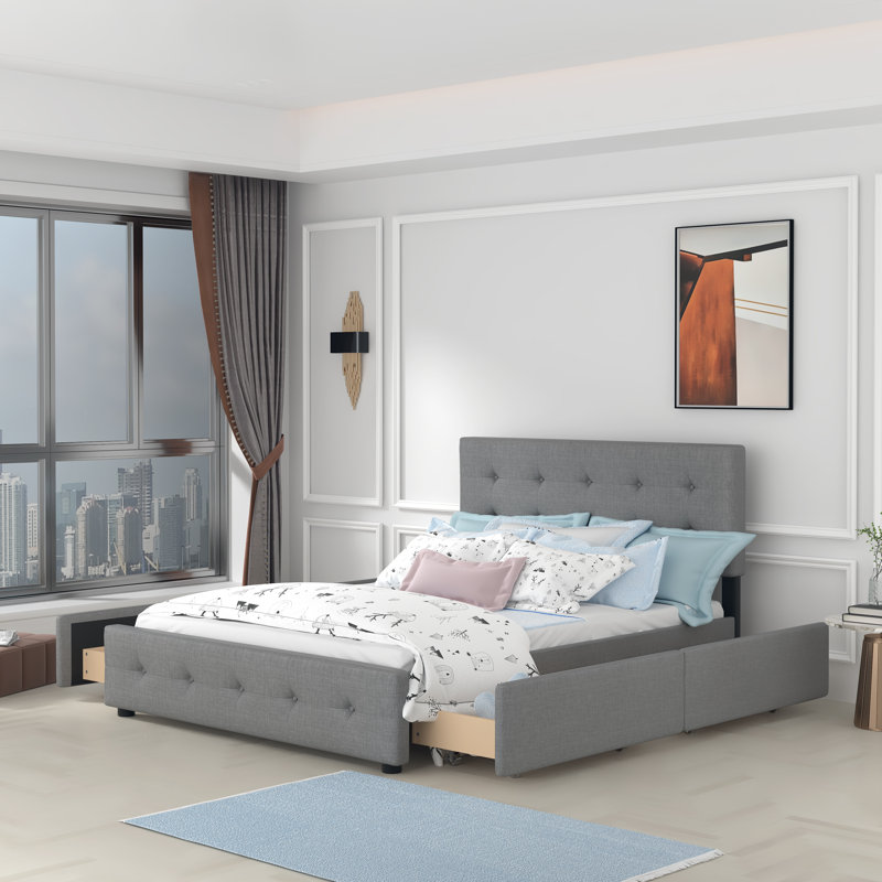 Upholstered Platform Storage Bed, Dark Gray
