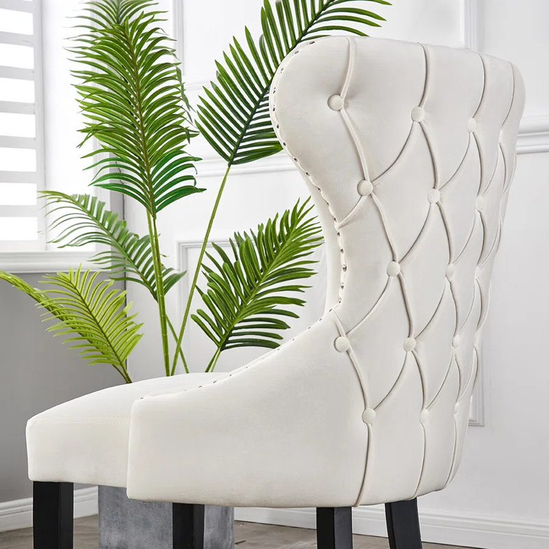 Caesar Velvet Dining Chair - Ergonomic Upholstered Curved Back with Solid Wooden Legs - Modern Side Chair for Living Room Dining Room