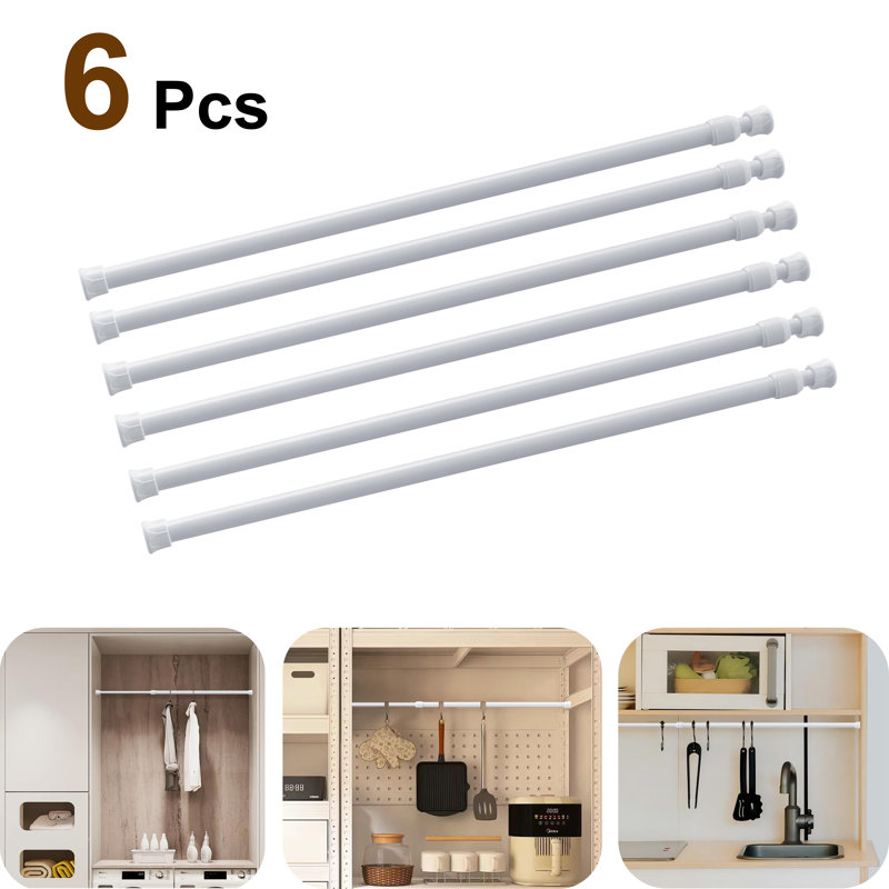 Adjustable Spring Tension Rod,1/2" Diameter,Steel Tube,6-Pack，White,20-35", White, 20-35"