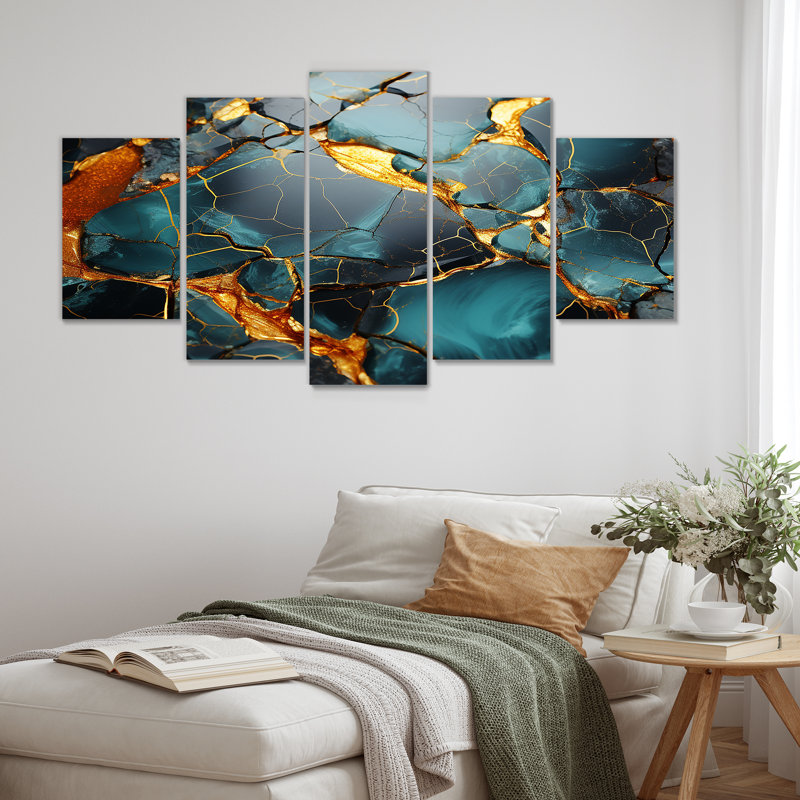 Or et vert topaze agate granit VI - ensemble de décoration murale abstraite multipanel