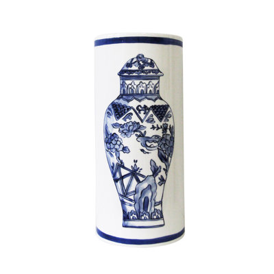 Vase de table en porcelaine blanche / bleue 17 "Well Versed