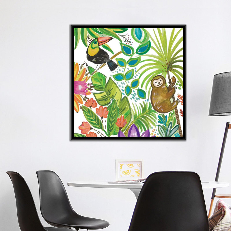 Art tropical encadré, H 37 po x l 37 po x P 1,5 po, Toile avec cadre noir