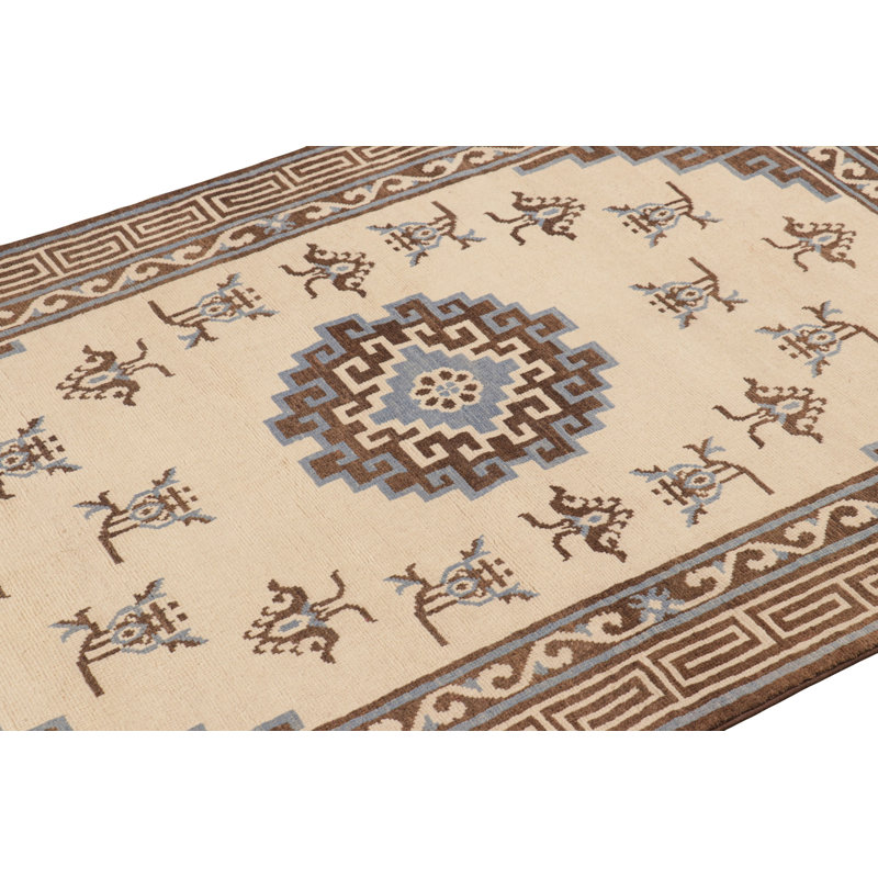 Art Deco Hand Knotted Wool Area Rug, Rectangle 5' x 8'