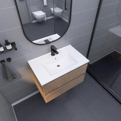 30 Inch Wall-Mounted Bathroom Vanity With Ceramic Basin Top and 2 drawers