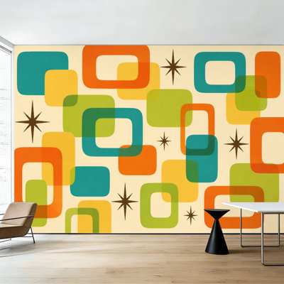 Peel and Stick Wallpaper Retro Geometric Colorful Stars Wall Murals 69"H x 96"W Removable PVC Wall Paper Self-Adhesive Wall Decor for Bedroom Living Room Home Office