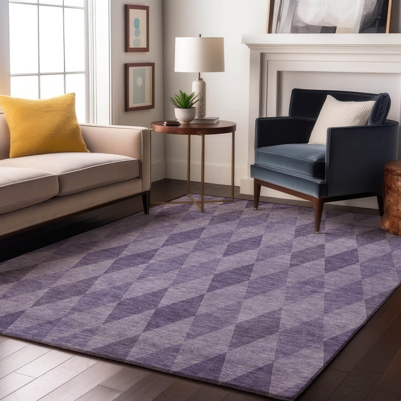 Purple Diamond Pattern Washable Synthetic Rug, 46" x 30"