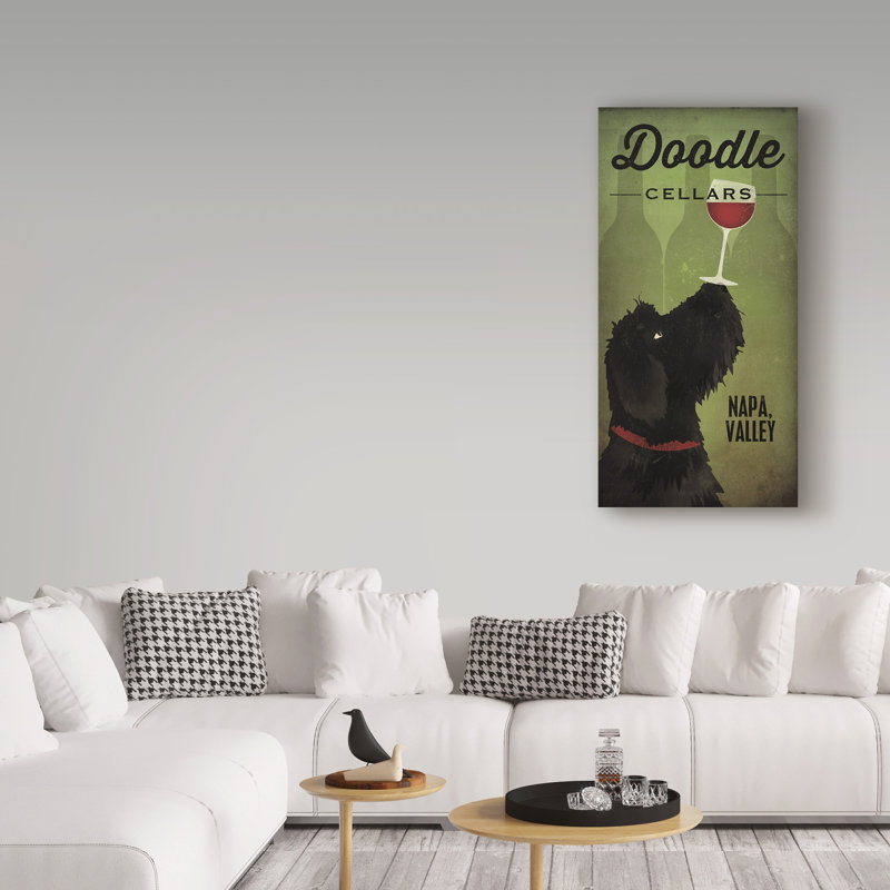 « doodle wine ii black dog », reproduction d’impression sur toile tendue, H 24 po x l 12 po x P 2 po