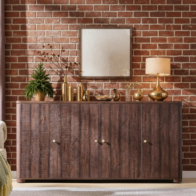 This Modern Brown Curved Sideboard Features Four Doors And Shelves, Offering Ample Storage. It Can Also Be Used As A Coffee Bar And Is Suitable For Both Kitchens And Dining Rooms.