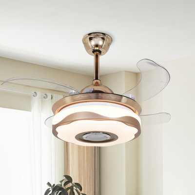 38" Modern Retractable Ceiling Fan With Led Light, Bluetooth Speaker, 3 Speeds, Mute Motor, Remote & App Control, Rgb Light