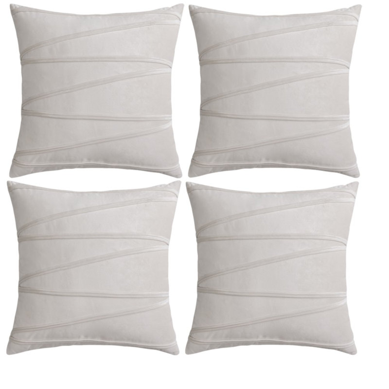 Housse de coussin carré en velours, 16 po x 16 po, Crème, crème